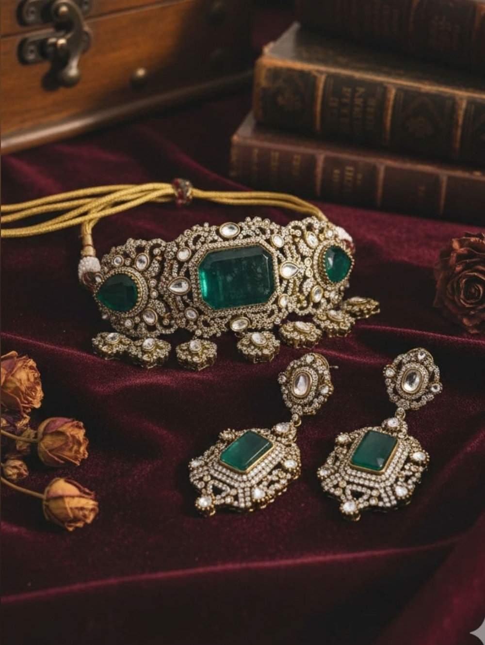 Luxery-design Emerald Green Polki Choker Set